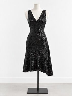 NWT BCBG Black Sequin V-Neck Open-Back Cocktail Dress Size L